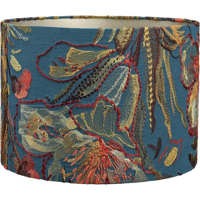 Cylindryczny lniany abażur haftowany kolorowy 35cm